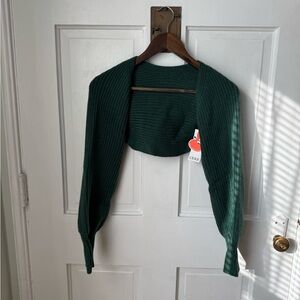 Cider Green Ribbed Women's Cropped Shrug
